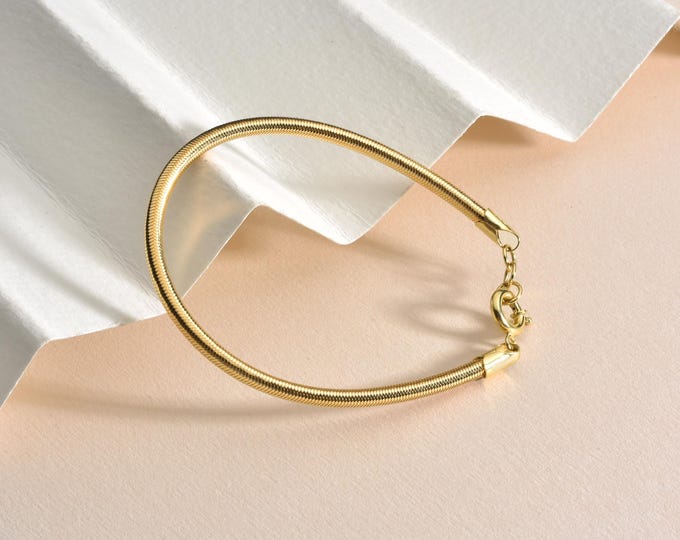 Featured listing image: 14K Real Gold Snake Chain Bracelet/İtalian Stretch Herringbone Bracelet/Flexible Handmade Snake Bracelet /mother's day gift