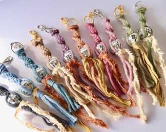 Macrame Disco Keychain For Girls Boho Key Fob Holder for Car Accessory for Bag Charm for Groovy Gal Disco Ball Gift for Boho Style Idea