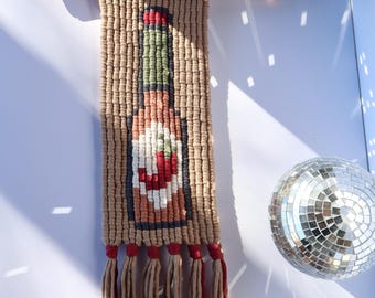Spicy Hot Sauce Wall Decor for Maximalist Wall Hanging with Pixel Art Macrame Hot Sauce Unique Decoration for Cool Girls Wall Art with Spice