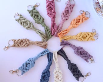 Boho Macrame Keychain & Key Fob Holder | Aesthetic Car Accessories for Girls, Hippie Housewarming, New Driver Gift, Handmade Key Clip