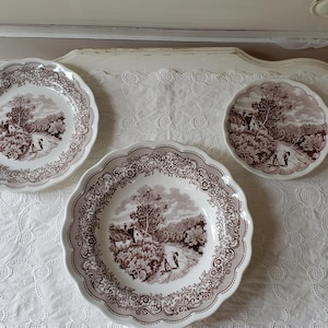 NF of Fontebasso Italy Brown Transferware Engish Landscape 3 pc Lot