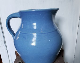 Antique Blue Glazed Stoneware Pitcher with Applied Handle