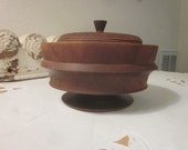 Antique American Treenware Covered Bowl with Carving