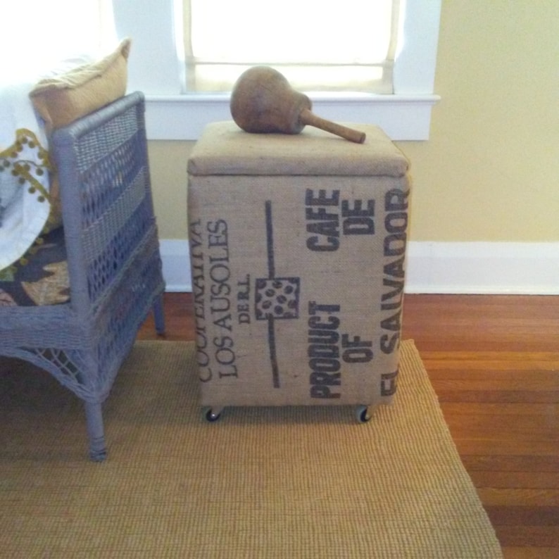Burlap Coffee Bean Storage Cube On Wheels