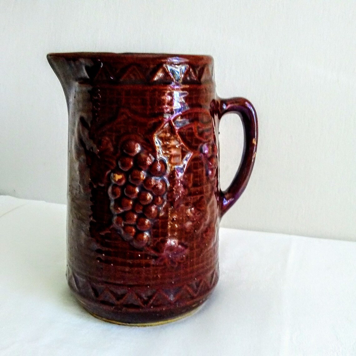 Antique Mc Coy Brown Glazed Grapes Yelloware Pitcher W pickett Etsy