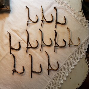 Lot of 11 Bent Steel Wire Salvaged Coat/Hat Hooks Threaded end