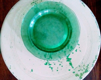 Antique Vaseline Green Fostoria Fairfax Depression Glass Plate Set of 4
