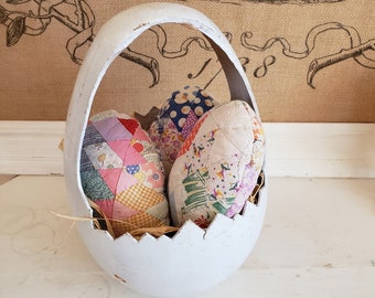 Antique Quilt Easter Eggs and Paper Mache Basket