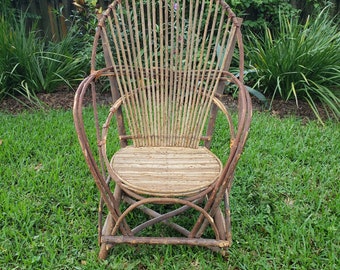 Handmade and Vintage 70s Twig Work Adirondak Arm Chair