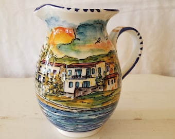 Faience Pottery Hand Painted and Artist Signed Milk/Cream Pitcher fr Greece