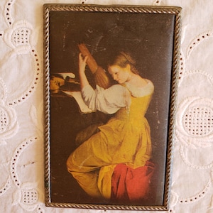 Vintage Orazio Gentileschi Print on Silk with Metal Frame Lute Player