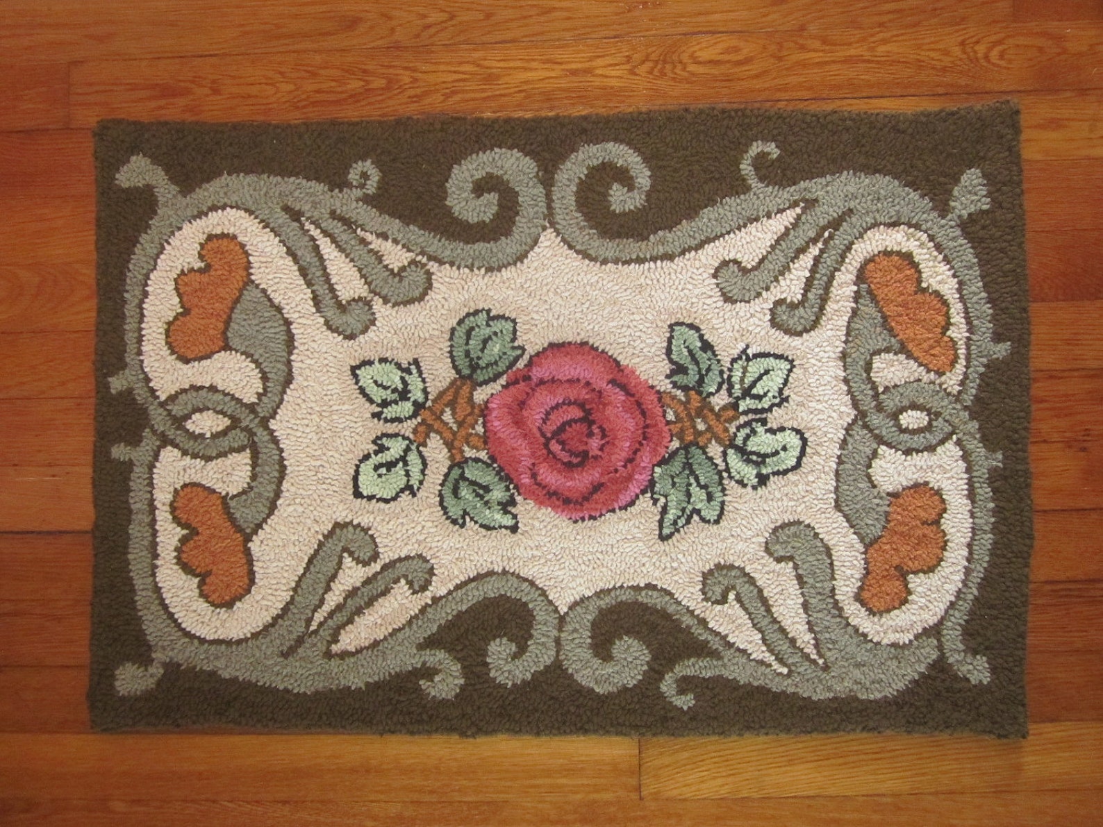 Hand Hooked Upcycled Wool Thro Rug with Art Nouveau Styling Etsy