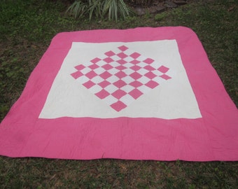 Hot Pink Heirloom Style Quilt with Checkered Design