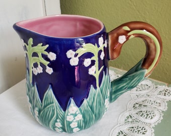 Pretty Majolica Creamer Pitcher "Lilies of the Valley"