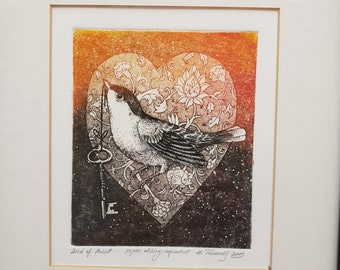 Marina Terauds 2009 Fine Art Etching Aquatint 55/100 "Bird of Heart"