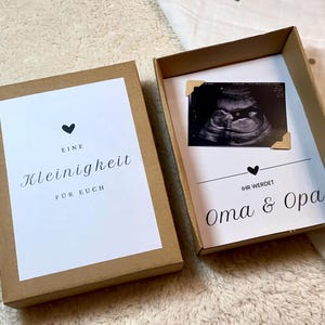 Schwangerschaft verkünden, Geschenkschachtel, Baby Verkündung, Eltern werden, Ihr werdet Oma und Opa mit Ultraschallbild, Überraschung Baby