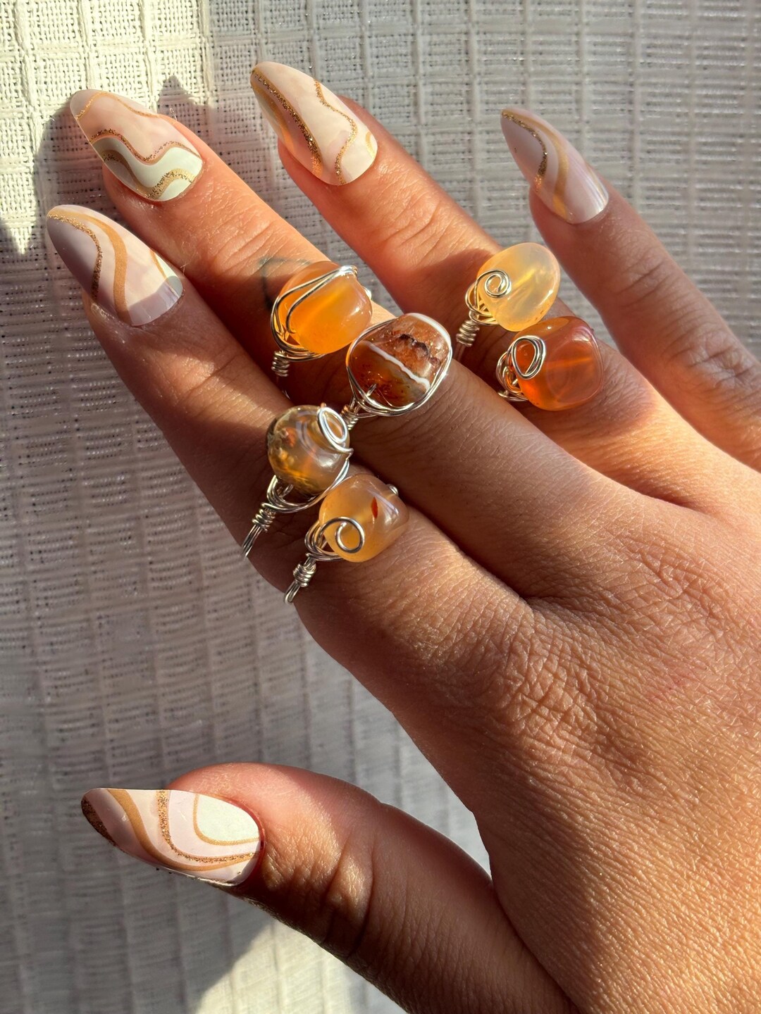 Wire Wrapped Natural Gemstone Rings, Crystal Rings, Dainty Unique Rings ...