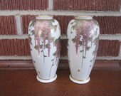 Antique Beautiful PAIR of Satsuma Meiji Period Wisteria Signed Vases
