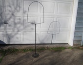 Vintage 1920s 30s Primitive Black Painted Metal Bird Cage Hoop Floor Stand with Ornate Cast Iron Base