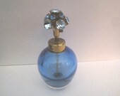 Vintage 1950s Cobalt Blue Glass and Rhinestone Perfume Atomizer Bottle
