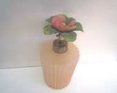 Vintage 1950s Pink Ribbed Glass Perfume Atomizer Bottle