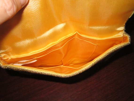 Vintage Glass Golden Beaded Evening Clutch Bag Pu… - image 3