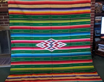 Vintage 65x88 Mexican Wool Saltillo Serape Weaving Blanket Rug Wall Hanging