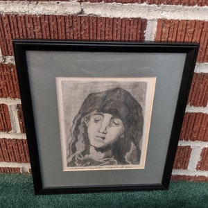 Vintage Small Framed Sketch Titled MADONNA CARITATIS After El Greco