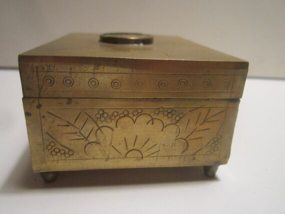 Vintage Chinese Export Brass Trinket Box with Car… - image 5