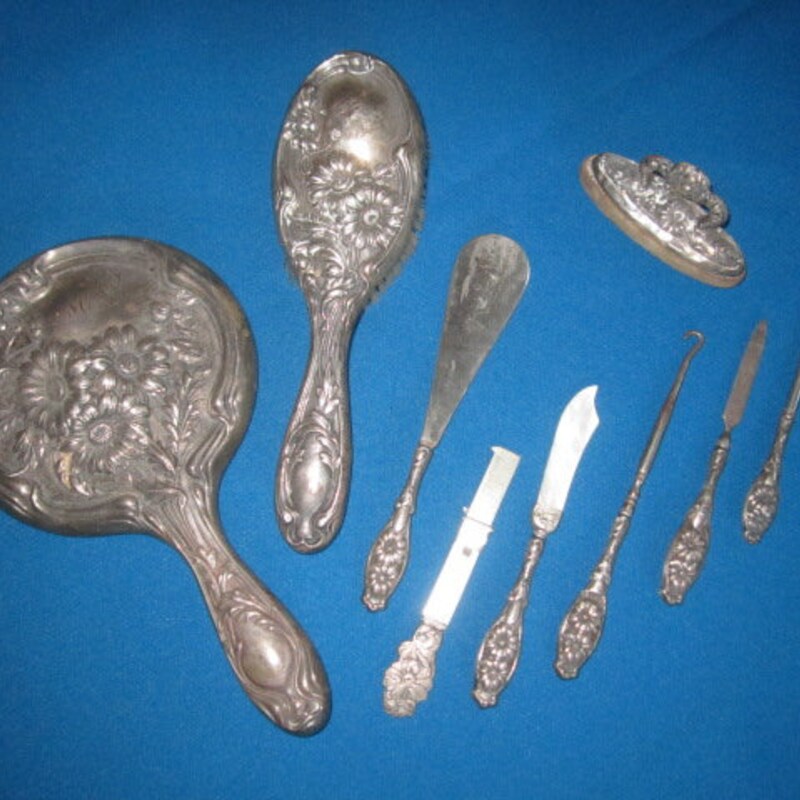 Set De Vanité En Argent Sterling Broadway & Co - Coiffeuse Vintage Avec Peigne Et Brosse Poinçonnée