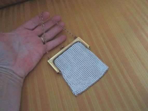 Vintage Beautiful Petite White Enamel Mesh Purse … - image 1