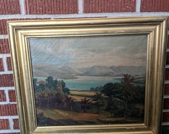 Antique Circa 1840 Authentic Original Framed Hudson River School American Landscape Oil Painting
