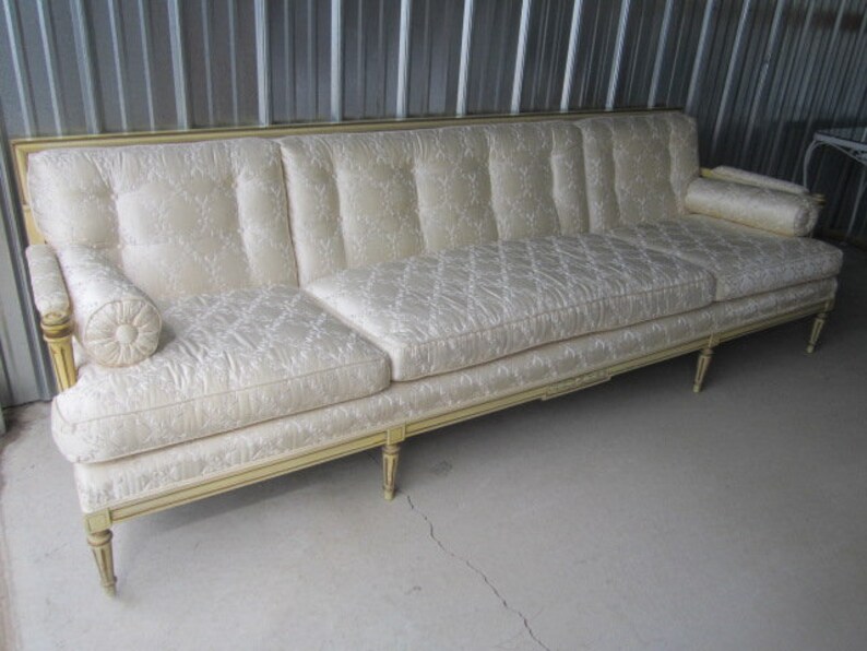 Pick Up Only Vintage 1950s Gorgeous Ivory Silk Upholstered Hollywood Regency Sofa By Brandt Pick Up Only Vintage 1950s Gorgeous Ivory Silk Upholstered Hollywood Regency Sofa By Brandt