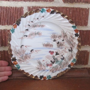 Antique Japanese Porcelain Signed Plate with Beautiful Hand Painted Cranes