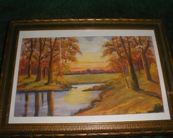 Vintage 1920er/30er Jahre Original Herbst Bach Landschaft Gemälde