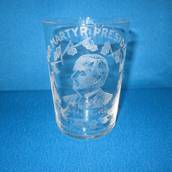 Antique Etched Glass Tumbler Commemorative of McKinley Assassination as found