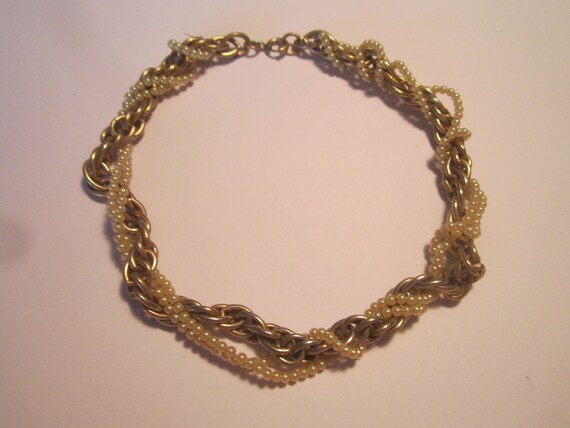 Vintage 1940s/50s Twisted Goldtone Chain and Faux… - image 2