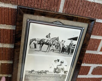 Vintage 10x13 Framed Winner's Circle Thoroughbred Horse Race Photograph 1936 POLYHOTE Aurora Illinois
