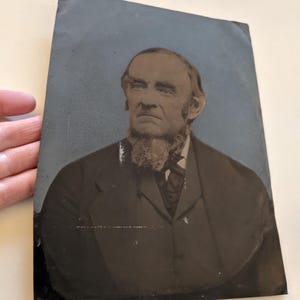 Antique Large 6 3/8 x 8 1/2 Tintype Enhanced Photograph of Bearded Man Inscribed "Friedman"