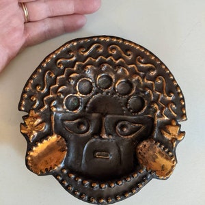 Vintage 1950s/60s Hammered Copper Tribal Mask Ashtray
