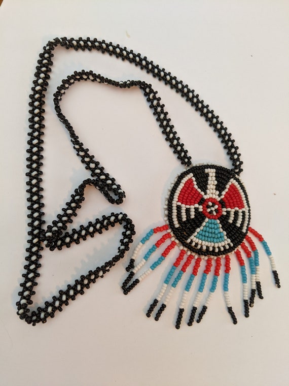 Vintage Beaded Native American Indian Design Larg… - image 3