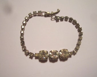 Vintage 1940s/50s Clear Silvertone Rhinestone Tennis Bracelet