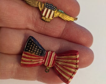 Vintage 1940s Brooch Lot of 2 Patriotic American Flag Pins as found