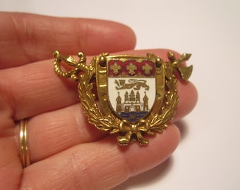 Vintage Coro 1940s/50s Goldtone Shield Brooch with Enamel Crest