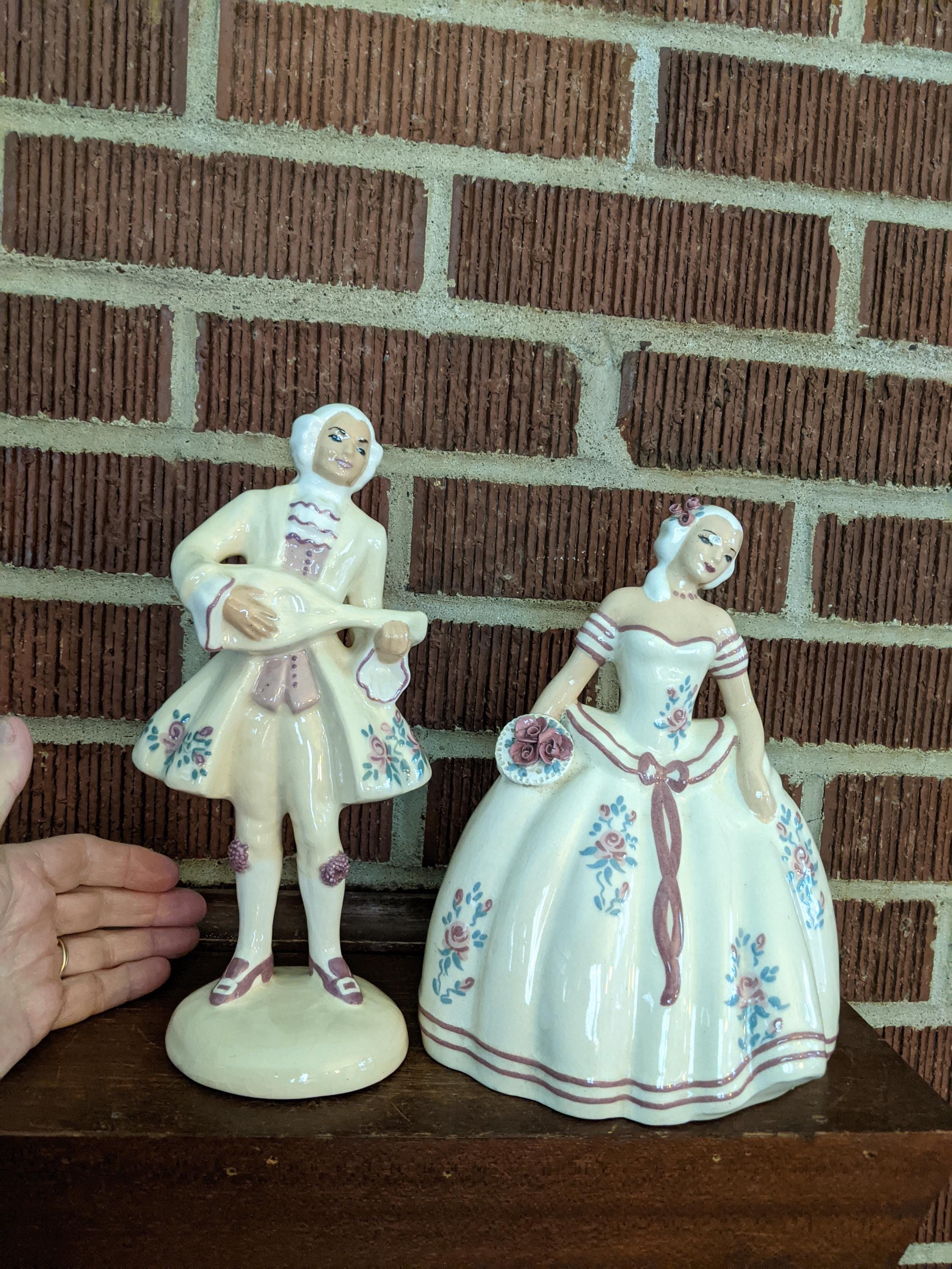 Vintage 1940s Pair of California Pottery Lady and Suitor Figures
