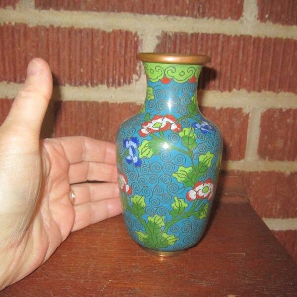 Vintage 1920s/30s Chinese Blue and Pink Small Cloisonne Vase