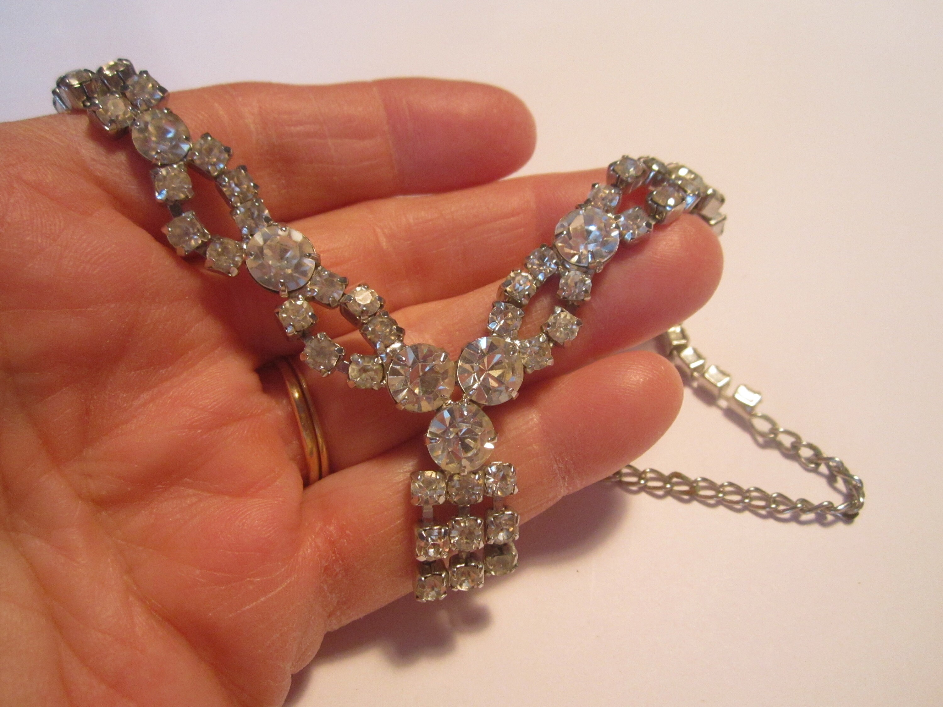 Collier Vintage En Strass Transparent - Parure Années 1950 - Pendentif - Occasion