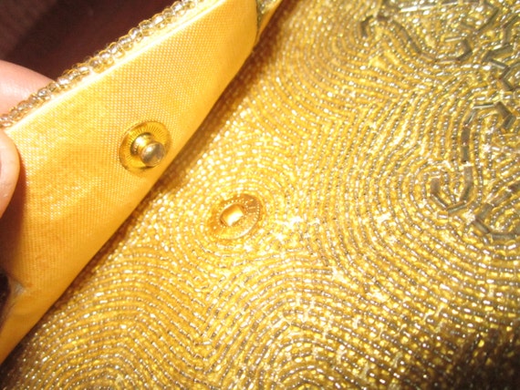 Vintage Glass Golden Beaded Evening Clutch Bag Pu… - image 5
