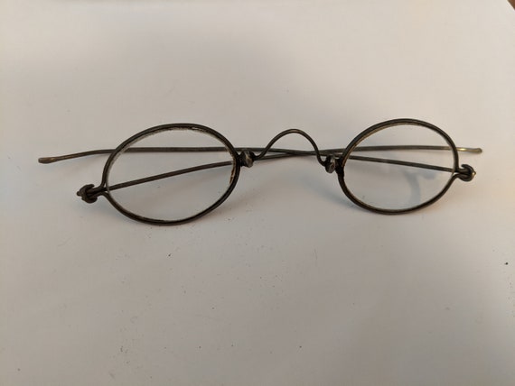 Antique Wire Rim Eyeglasses and Metal Case with E… - image 2