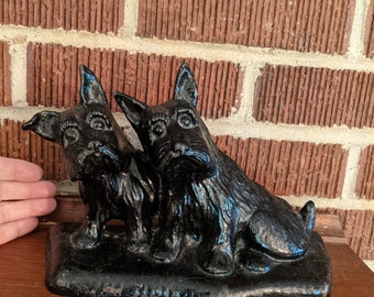 Vintage Cast Iron Black Scottish Terrier Scottie Dog Figural Door Stop